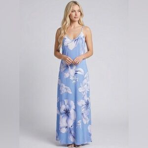 Tropical Floral Maxi Dress Racerback V-Neck